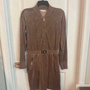 Calvin Klein Tan Long Sleeve Dress with CK Belt